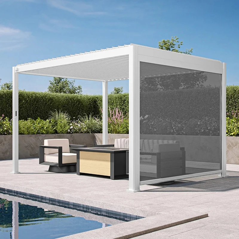 Bioclimatic Aluminum Alloy Pergola Waterproof Outdoor Gazebo Summerhouse with Louvered Roof for Garden Patio Building