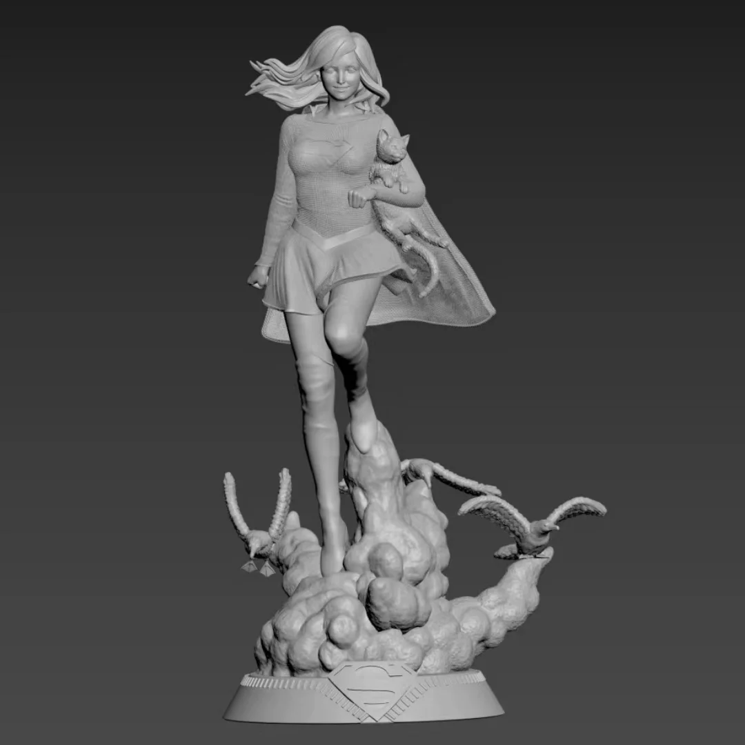 

Масштабная фигурка из смолы 1/24, высота 75 мм, набор для сборки модели, Супергёрл обнимает кошку, несобранная и неокрашенная, 3D-печатная статуэтка-игрушка.