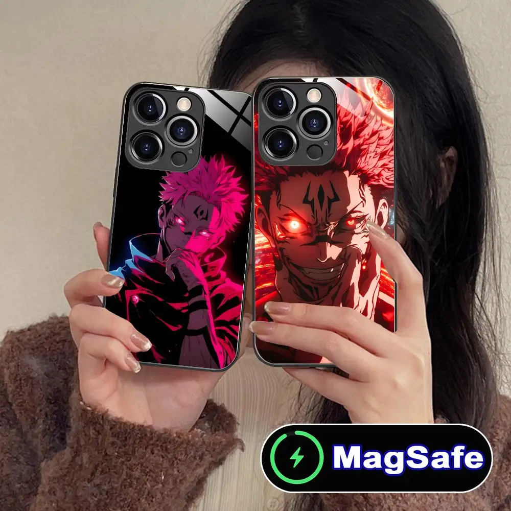

Jujutsu Kaisen Colored Mobile Phone Case for iPhone 16 15 14 13 12 11 Pro Max Plus Mini MagSafe Glass Colour Printing Smartphone