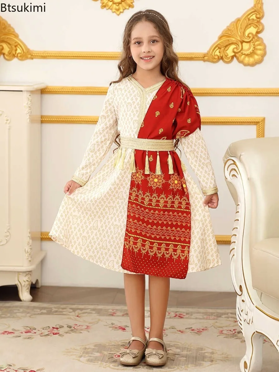 

Детская одежда, платье для девочек на Ближнем Востоке, мусульманская мода, абайи, арабский Дубай, платья на шнуровке с кисточками, исламские индийские свадебные платья