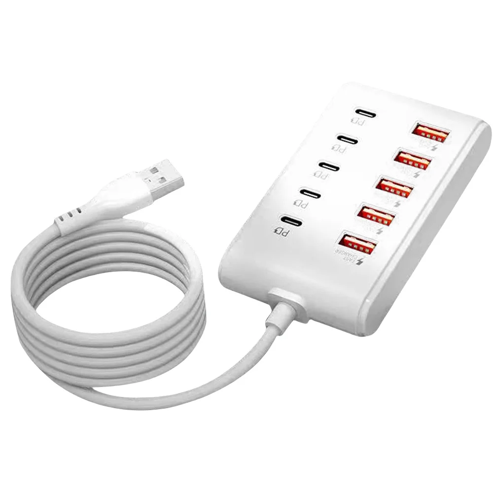 10 في 1 منافذ متعددة شاحن USB نوع C شحن سريع مقبس الطاقة سطح المكتب محول الشحن السريع شحن سريع مع 1 متر USB PD Hub #6