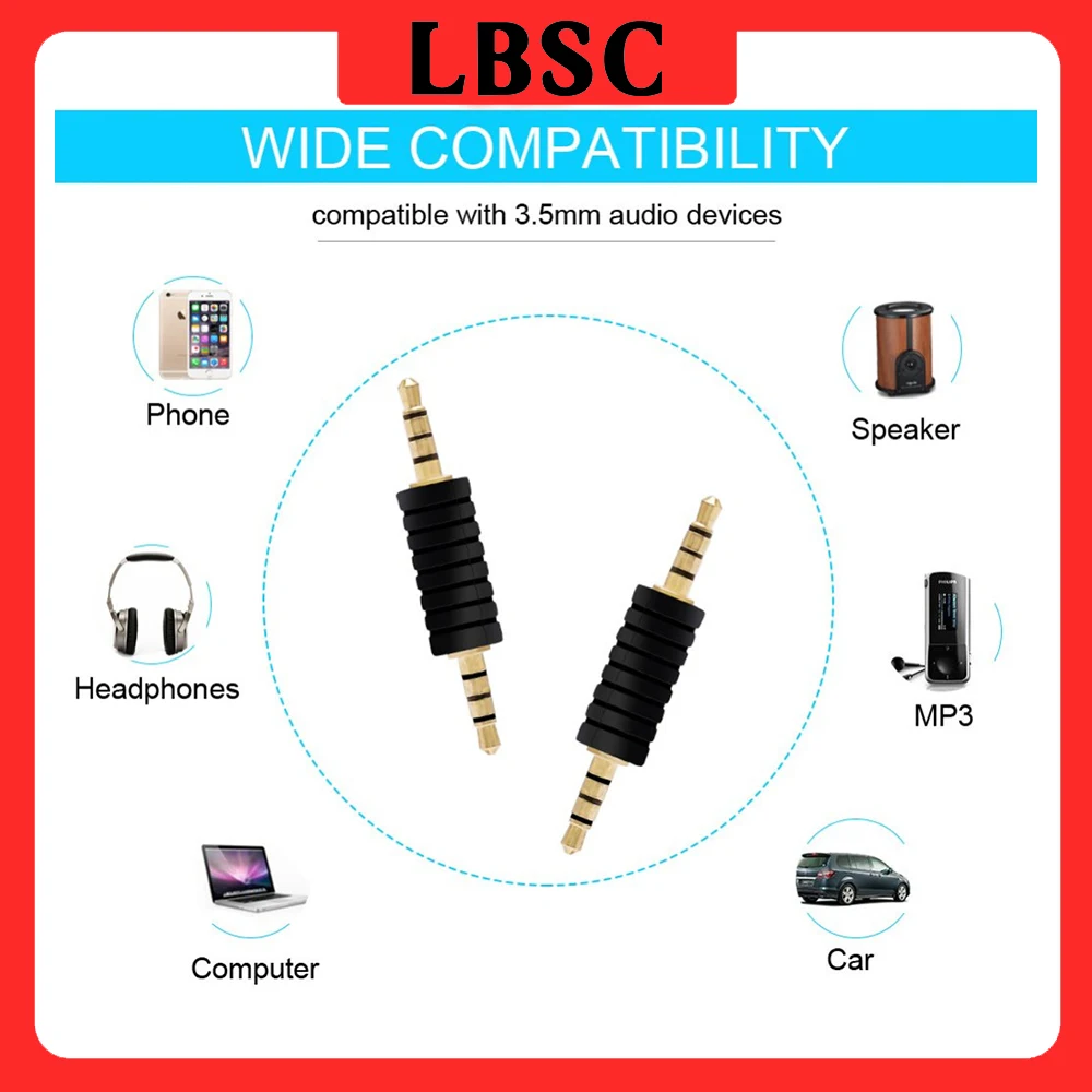 Macho para macho adaptador AUX, 3,5 milímetros Jack, fone de ouvido do carro, adaptador estéreo, pacote de 3