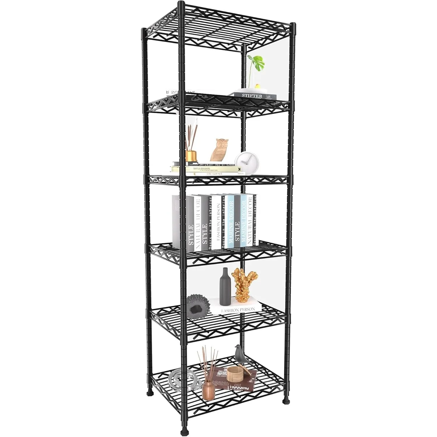 6-Tier Storage Shelves Standing Shelving Metal Units, Adjustable Height Wire Shelf Display Rack for Pantry Laundry Bathroom