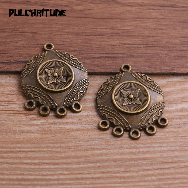 PULCHRITUDE 6pcs 25*32mm Two Color Zinc Alloy Round Flower Connectors Jewelry Making DIY Handmade Craft