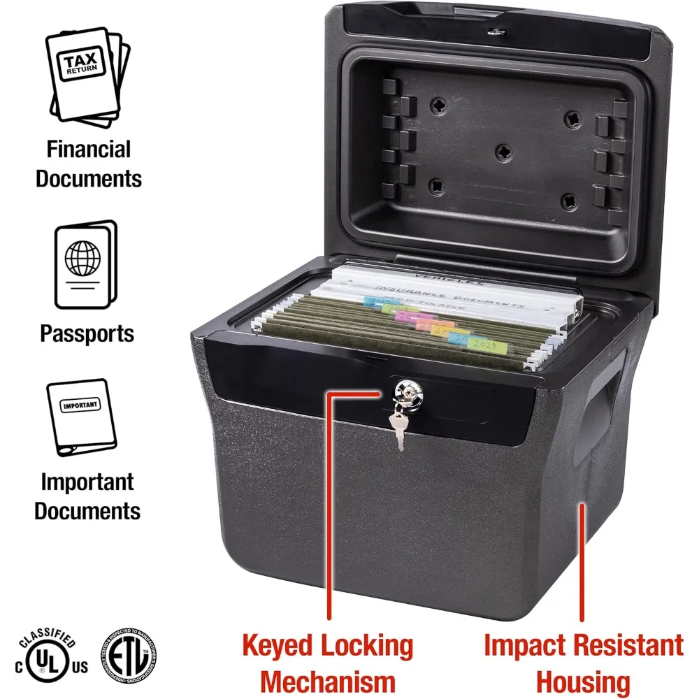 Cassetta di sicurezza ignifuga e impermeabile con chiave, cassaforte per documenti portatile per documenti importanti, capacità di 0,66 piedi cubi
