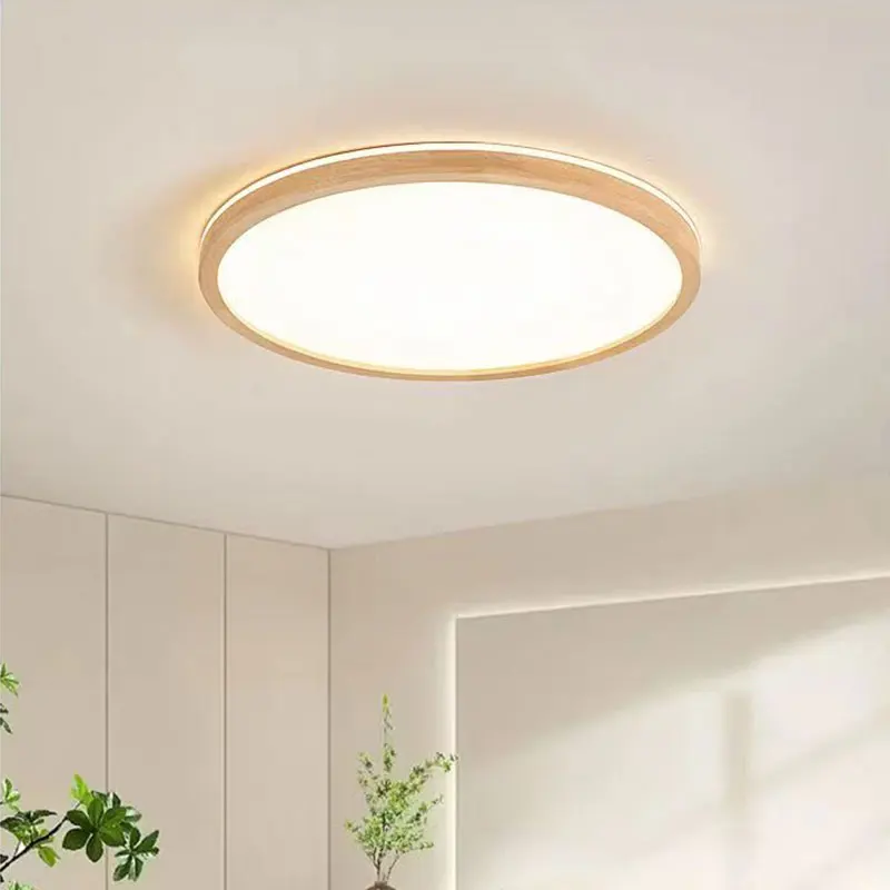 

LED Ceiling Light Modern Nordic Round Lamp Wooden Home Living Room Bedroom Study Surface Mounted Lighting Fixture Remote Control