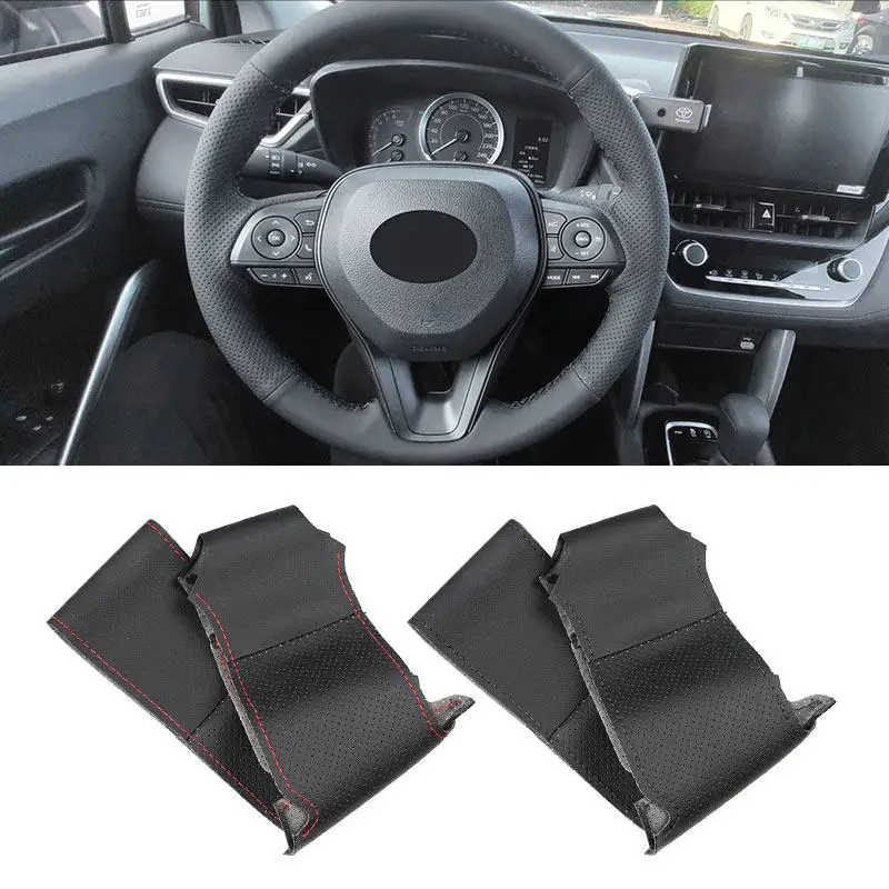 For Toyota Camry Corolla RAV4 Avalon Crown 2019-22 Car Steering Wheel Cover Hand Stitched Perforated Leather w/ Needle & Thread