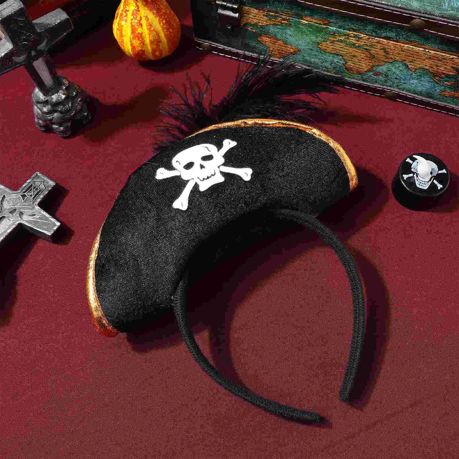 Skull Hat Headband Halloween Costumes for Adults Pirate Props Witch Party Non-woven Fabric Cosplay Headbands Miss