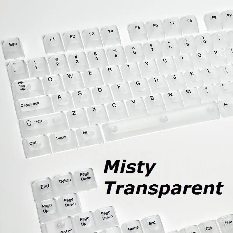 

Полный комплект, 2025 г., прозрачные колпачки для механической клавиатуры, передняя/боковая/без печати, RGB-подсветка, туманная прозрачная колпачок, 130 клавиш
