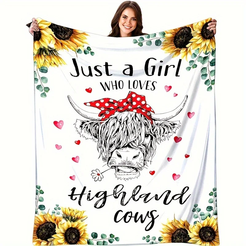 Highland Cow Blanket Sunflower Flannel Fleece Throw Soft Warm Bedding Sofa Cover Gift For Girl Who Loves Highland Cows