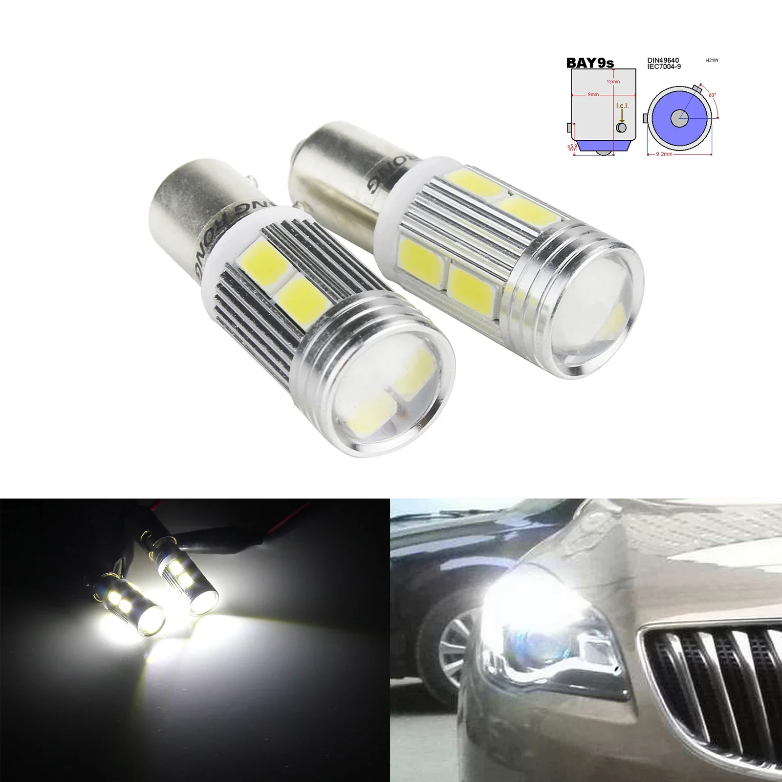 

ANGRONG 2 шт. BAY9s H21W 10 SMD светодиодный индикатор для вождения, лампа заднего хода, белый 6000K