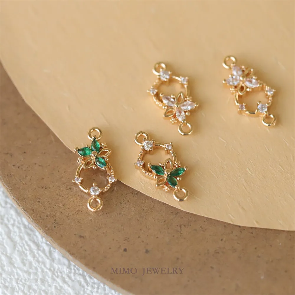 

1PCS DIY Handmade Accessory of Copper-plated Real Gold Zircon Double Pendant Sweet Style Hollow Circular Ring Flower Pendant