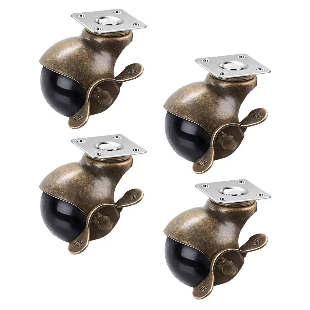 4Pcs Retro Brass Finish Universal Casters 360 Degree Rotation Simple Install Heavy Duty Furniture Wheels for Cabinet Table Chair