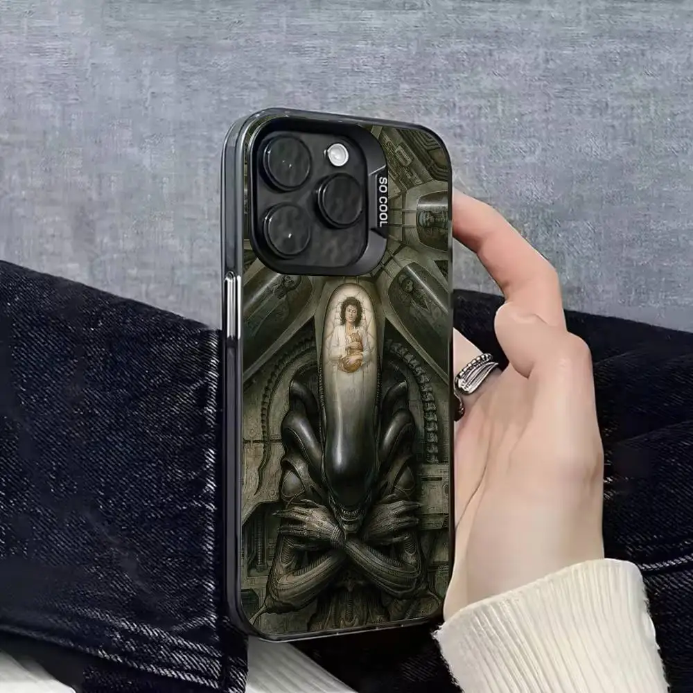 Cat A-Alien X-Xenomorph Phone Case For iPhone 17,16,15,14,13,12,11,Pro,Max,Plus,E,SE4,Air,Mini Black IMD Cover