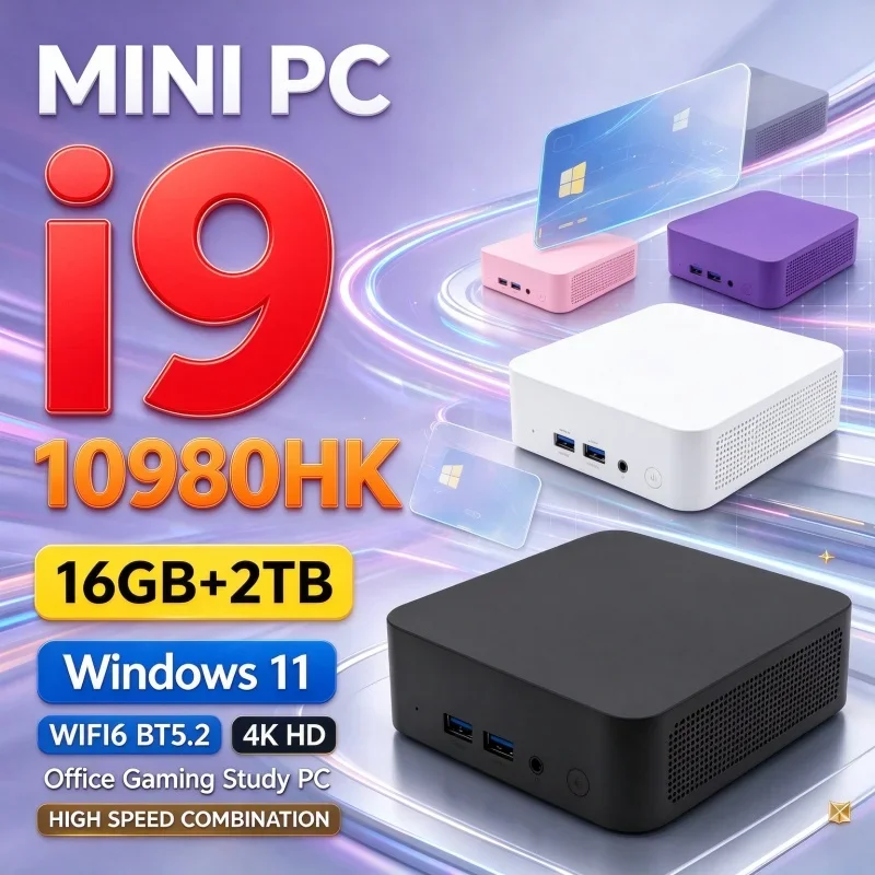 Compact Mini PC Intel Core I9‑10980HK 16GB RAM Optional 1TB/2TB SSD Windows 11 WiFi6 BT5.2 4K UHD Gaming Office Desktop Computer