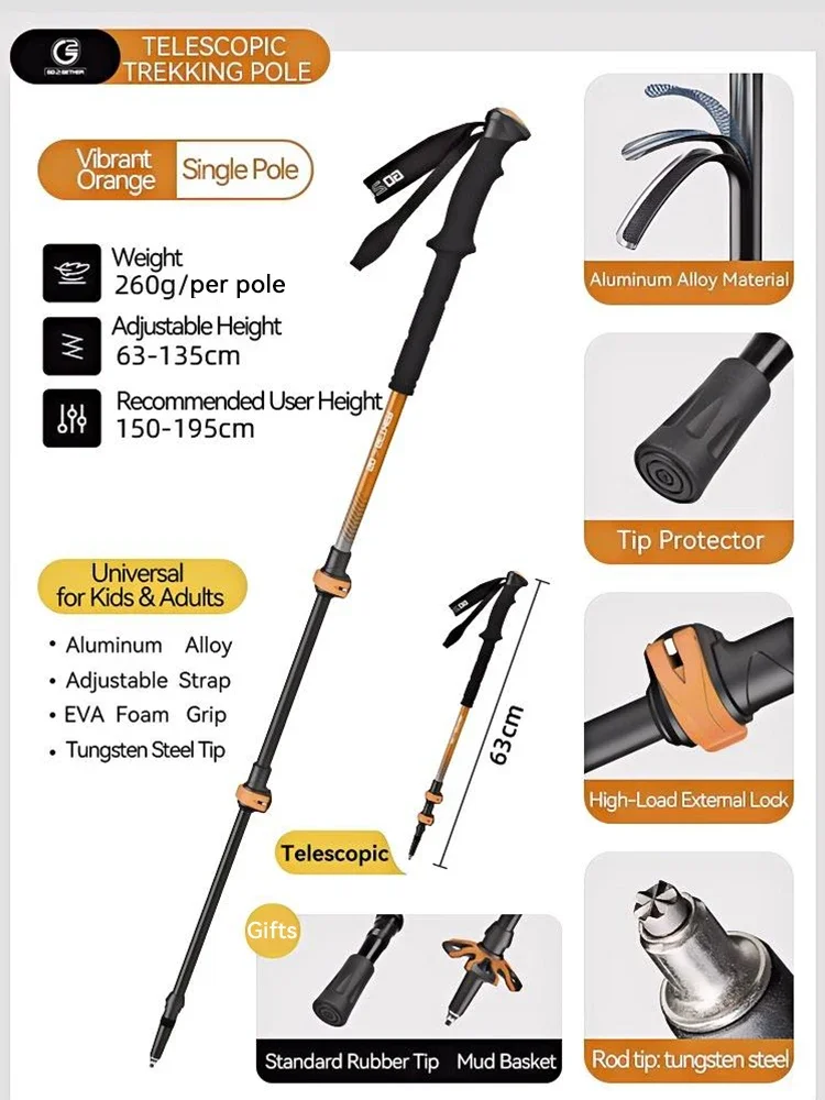 مع قفل خارجي خفيف للغاية من سبائك الألومنيوم بثلاثة أقسام تلسكوبية قابلة للتعديل في الهواء الطلق عصي المشي لمسافات طويلة للأطفال #5