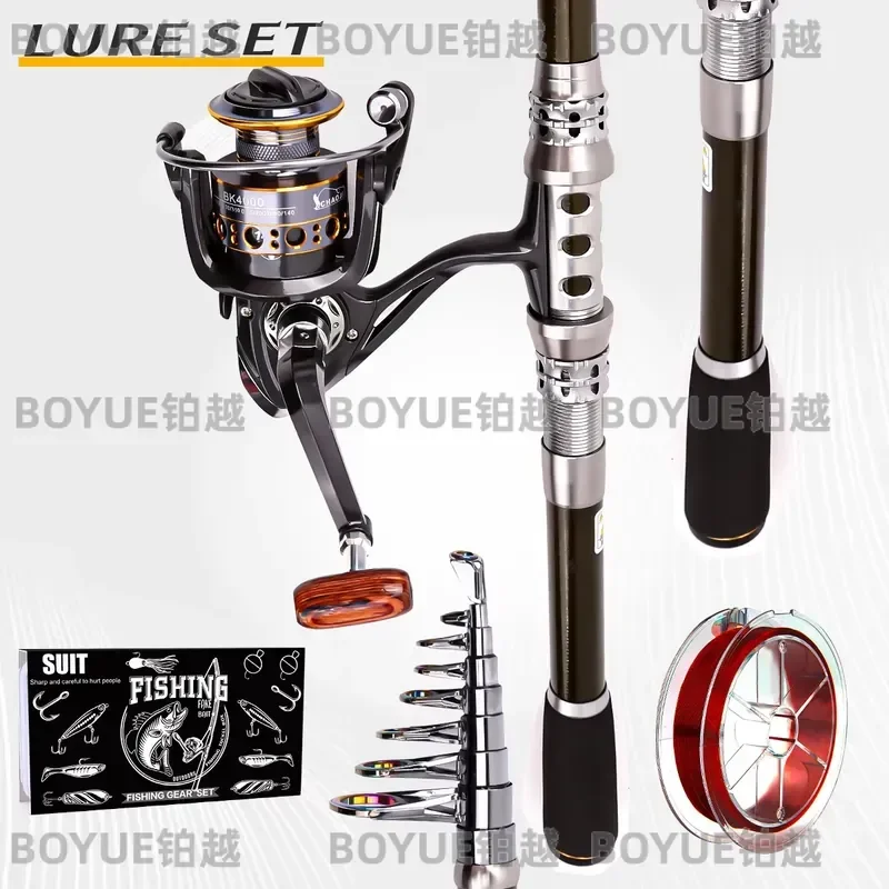 Carbon Fiber Telescopic Fishing Rod and Reel Combo Portable Travel Saltwater Freshwater Sea Fishing Pole Spinning Kit