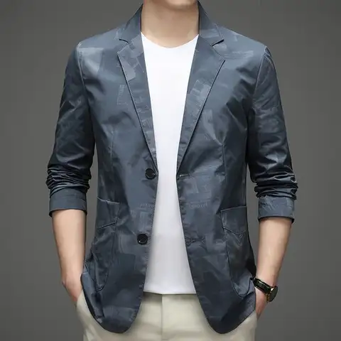 패션 라펠 단추 포켓 프린트 비즈니스 블레이저, 남성용 의류, 루즈 올매치 상의, 캐주얼 블레이저, 2024 용수철 가을, 신상 Best5