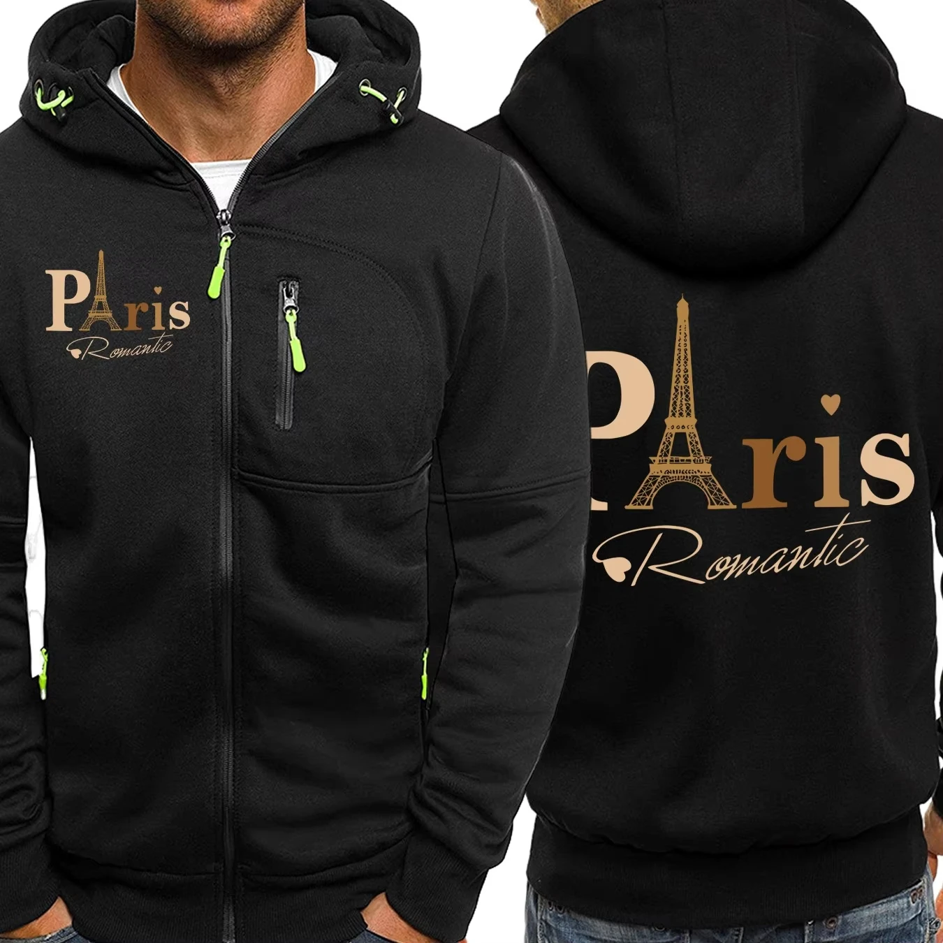 

Париж Романтический Эйфелева башня с принтом на молнии с капюшоном Мужская модная мягкая толстовка с капюшоном Осенние толстовки большого размера Свободная повседневная уличная одежда
