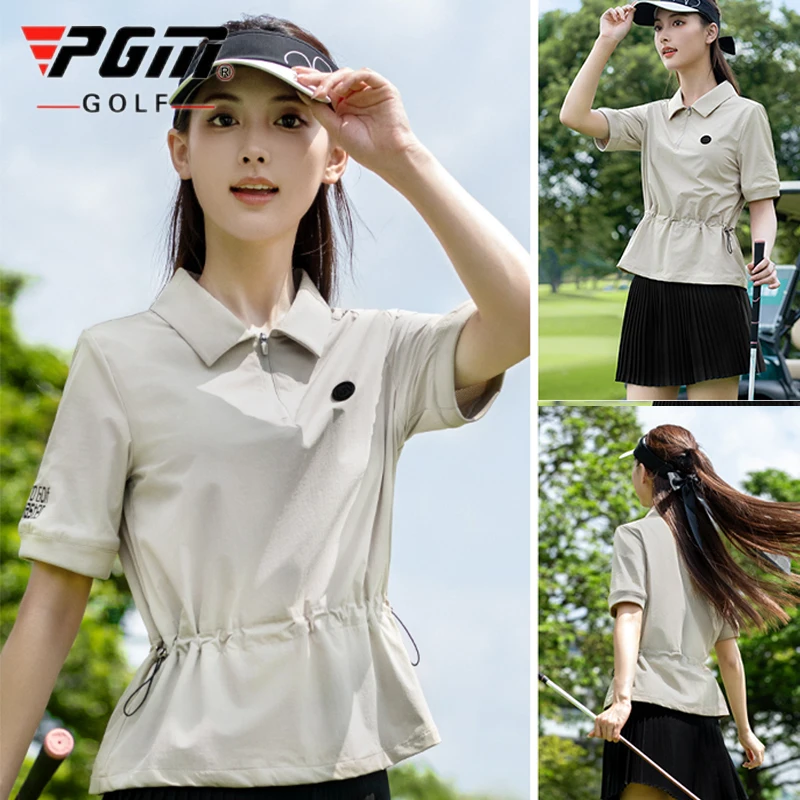 PGM Golf Women Quick-dry Zipper Polo Shirt Slim Short Sleeve Top Breathable Clothing Lady Leisure Pleated Golf Skirt with Short