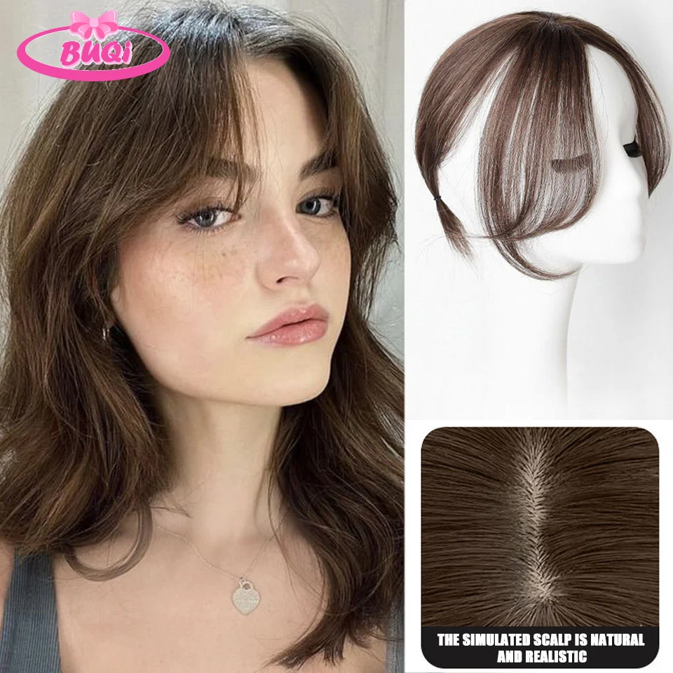 BUQI Synthetic Natural Hair Bangs Side Fringe for Women 3D Middle Part False Bangs Clip-in Exrensions Invisible Hairpieces