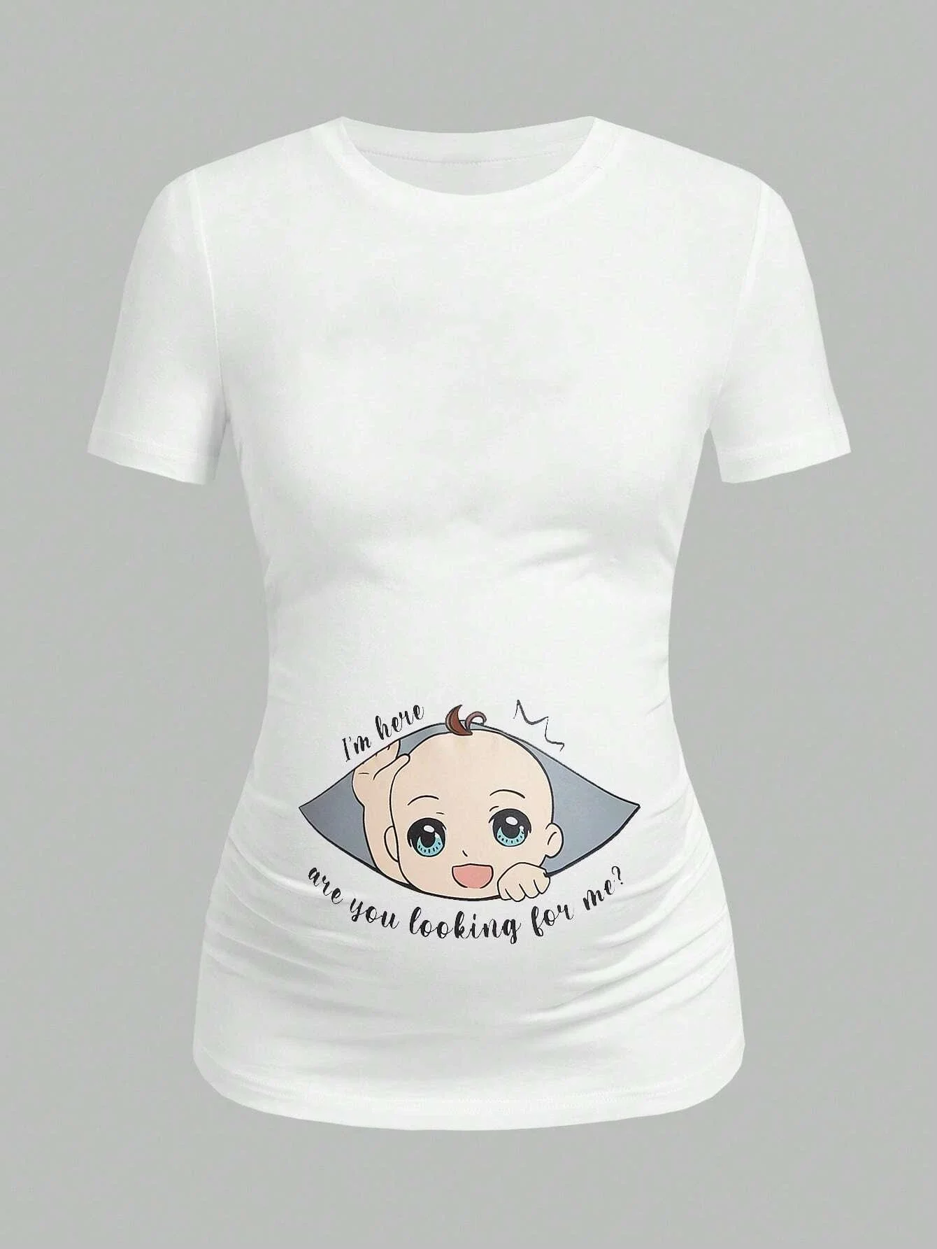 Pregnant woman slogan and character pattern T-shirt casual bottom shirt short sleeved top