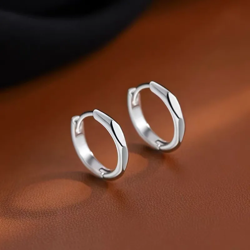 

Real 925 Sterling Silver Geometric Round Stud Earrings For Women Classic Fine Jewelry Exquisite Accessories