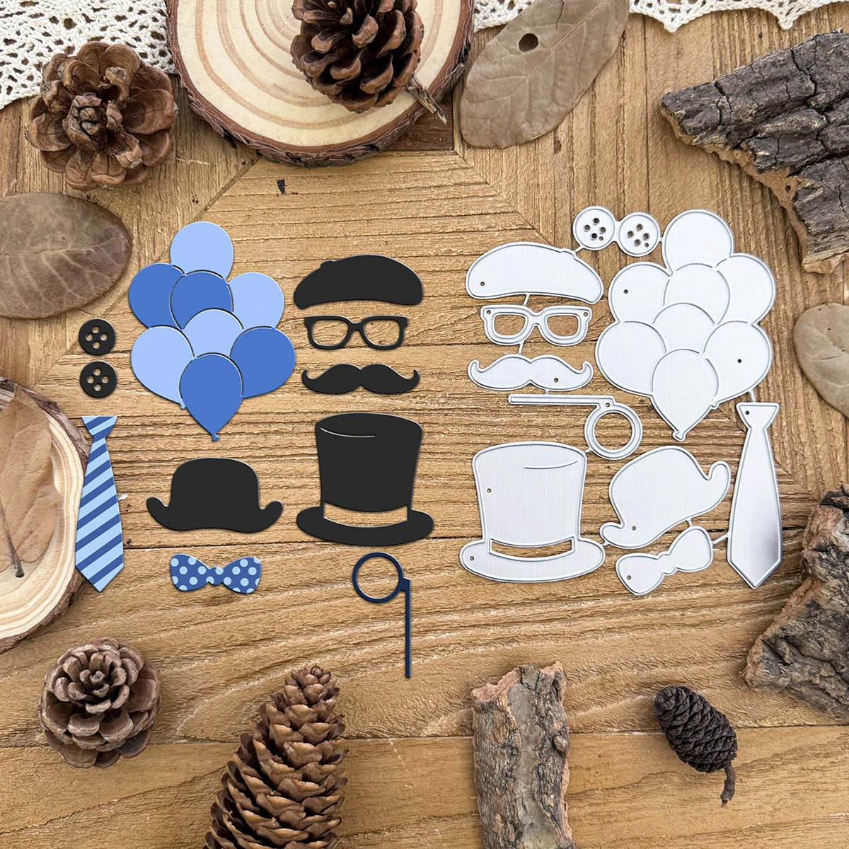 Lovely Fathers Day Balloons Hats Glasses Buttons Tie Beard  Metal Cutting Dies Scrapbooking Decorative Embossing DIY Paper Cards