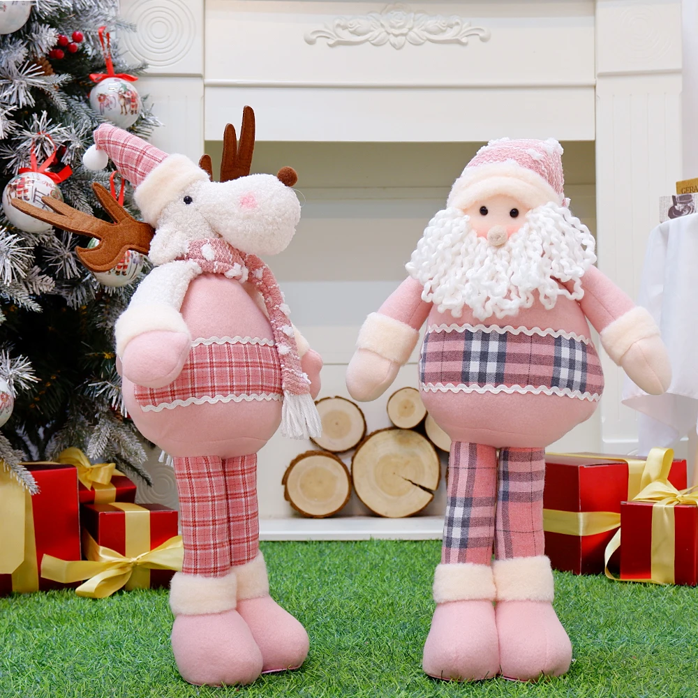 Pink Toy Christmas Gift Dolls Tree Decor New Year Ornament Reindeer Snowman Santa Claus Standing Doll Noel Decoration Natal Deer