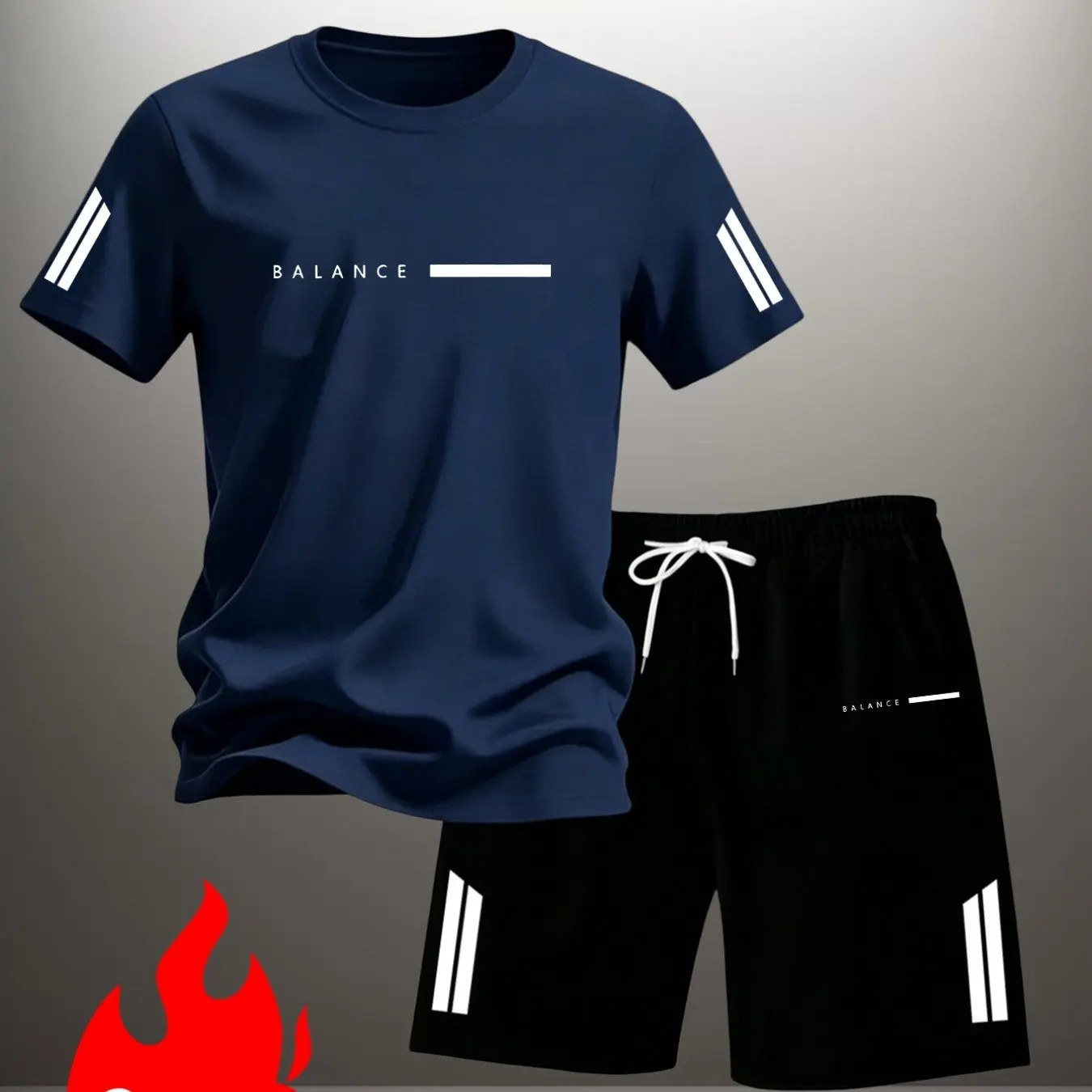 Quick-drying Sports Basketball Running T-shirt and Shorts 2 Piece Set Men's Crew-neck T-shirt and Drawstring Shorts Suit Clothes