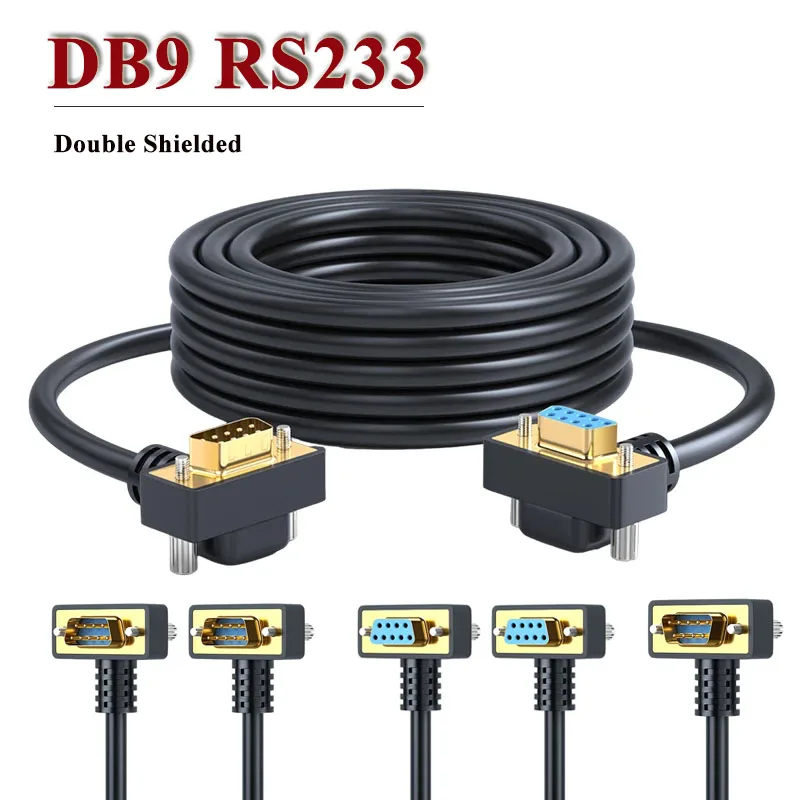Double Bend DB9 Male to Female Connector Wire RS232 Connection COM Extension Line 90 Degree Elbow 9pin Data Cable  0.5-20M
