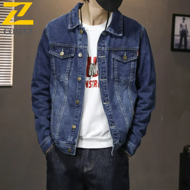 

COMXZ 2025 Осенняя джинсовая куртка Мужская мода Ретро стираная синяя короткая джинсовая куртка Мужская корейская красивая джинсовая куртка большого размера для велосипеда