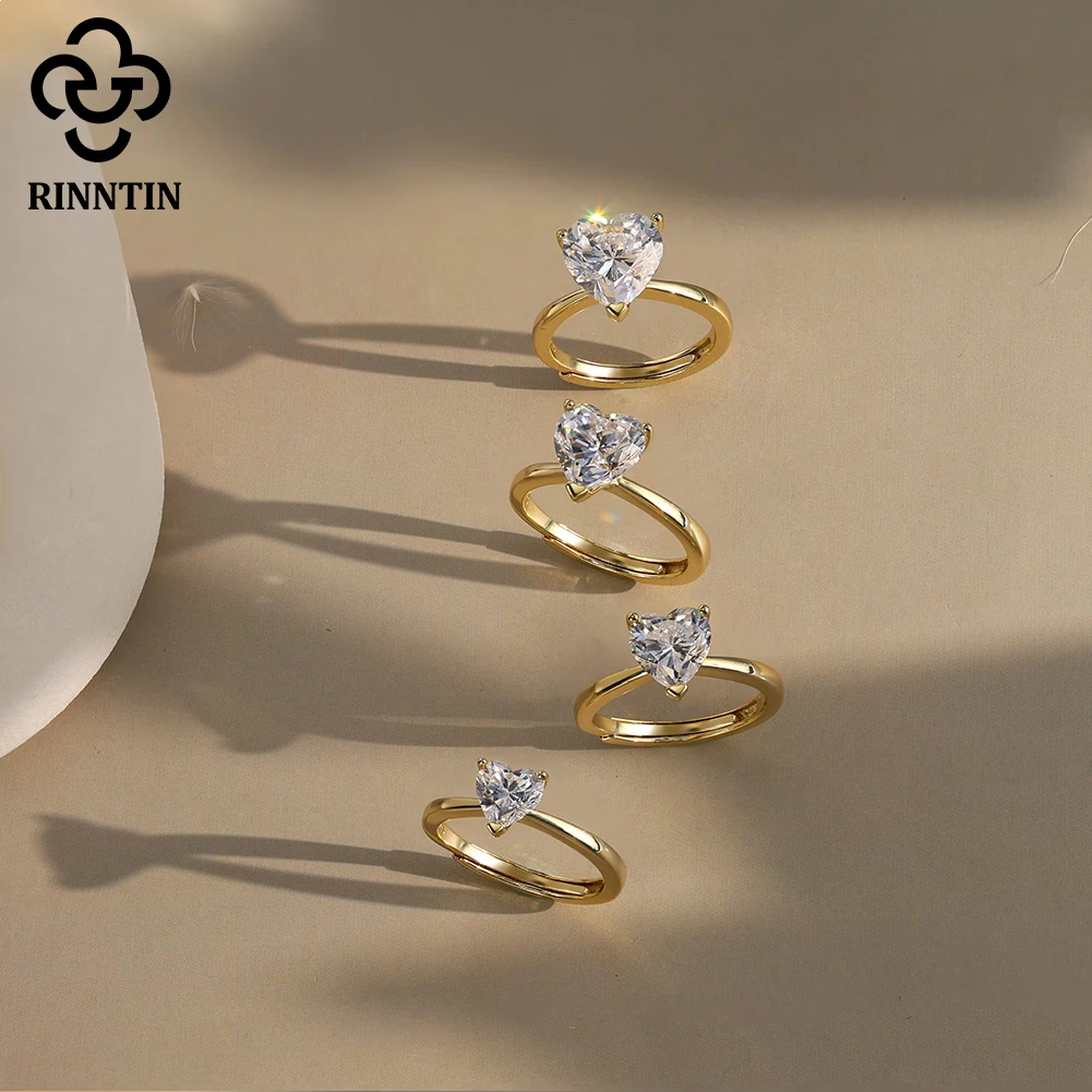 Rinntin فاخر مويسانيتي خاتم الزواج شكل قلب تألق 1-4CT الماس المشاركة الفرقة 925 فضة مجوهرات SMOR06 #5