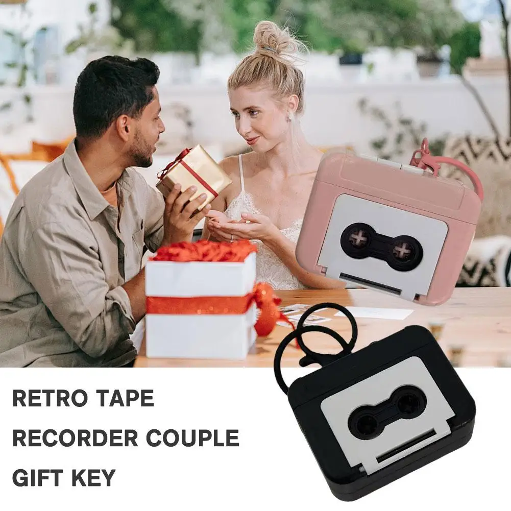 Vintage Tape Recorder Couple Gift Keychain Mini Recordable Gift Keyring Mini Box Year Fun Music Friends Couple Gift New U6V6