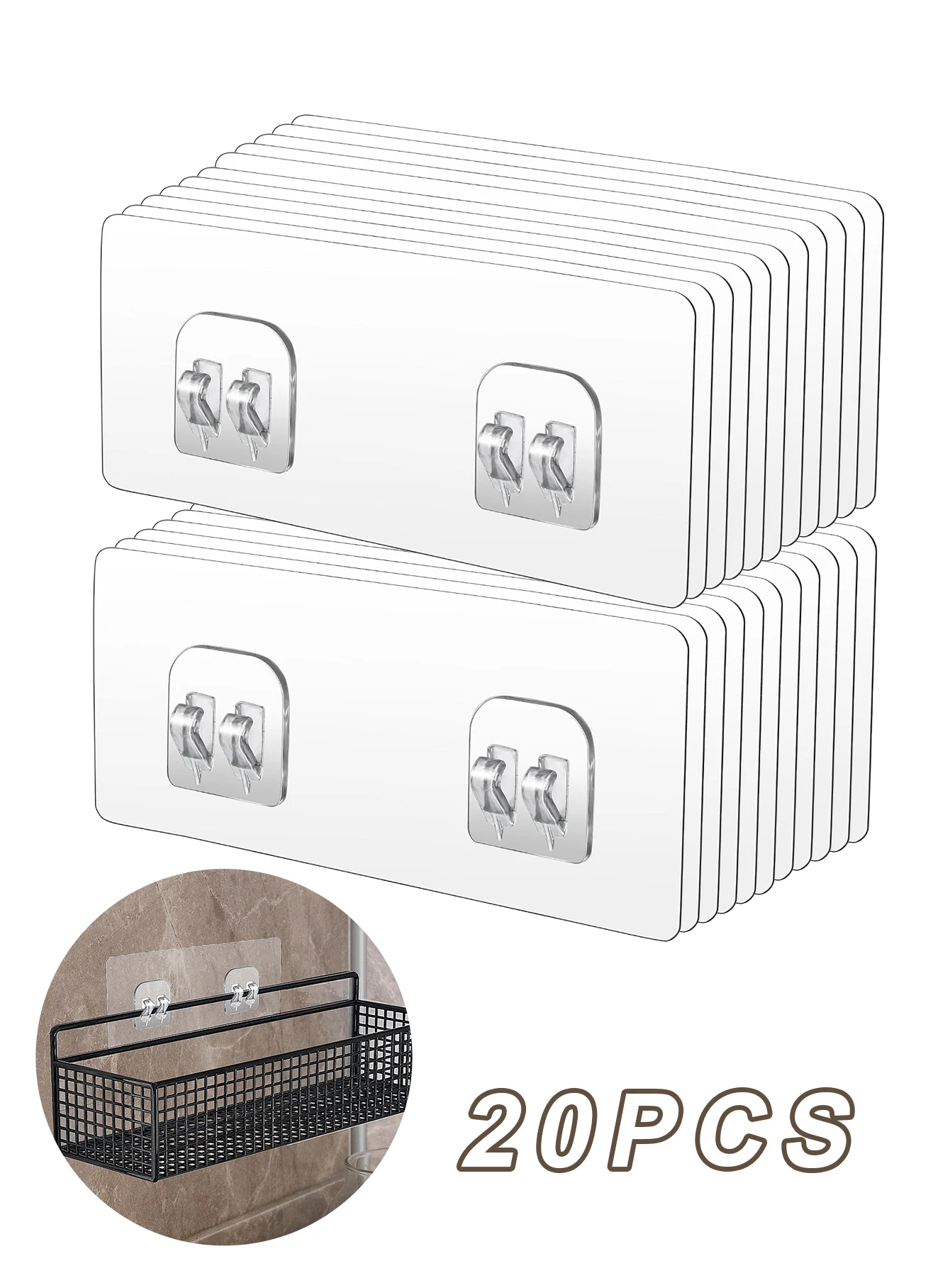 No-Drill Double-Claw Hooks: Steel Wall Brackets, Heavy Duty Adhesive Shelving Grips - No Marks​