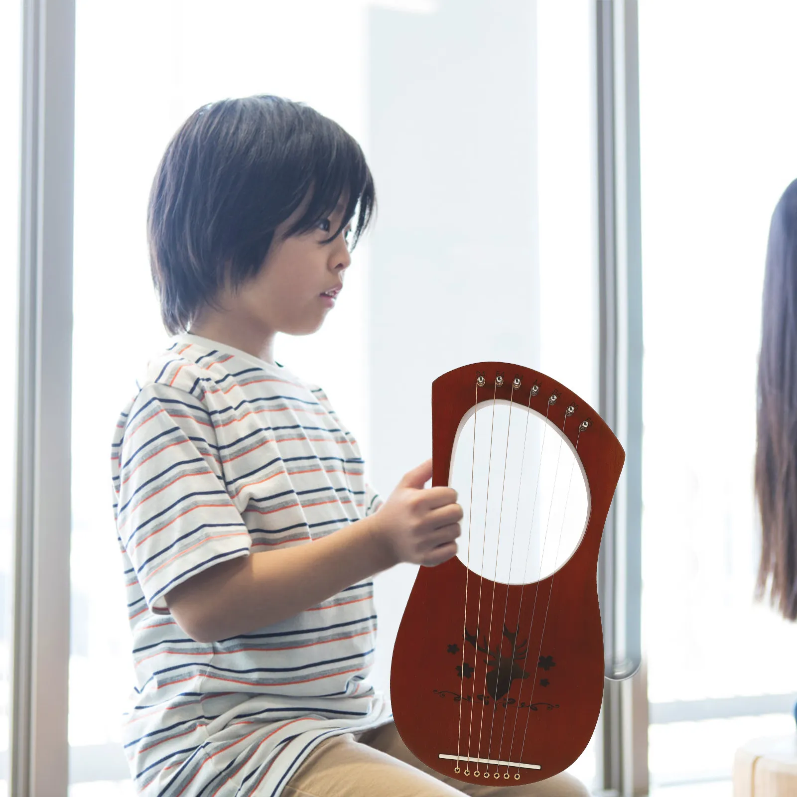 1 Set Retro 7-String Wooden Lyre Harp Smooth Surface Durable Metal Strings Musical Instrument Gift For Friends Handheld