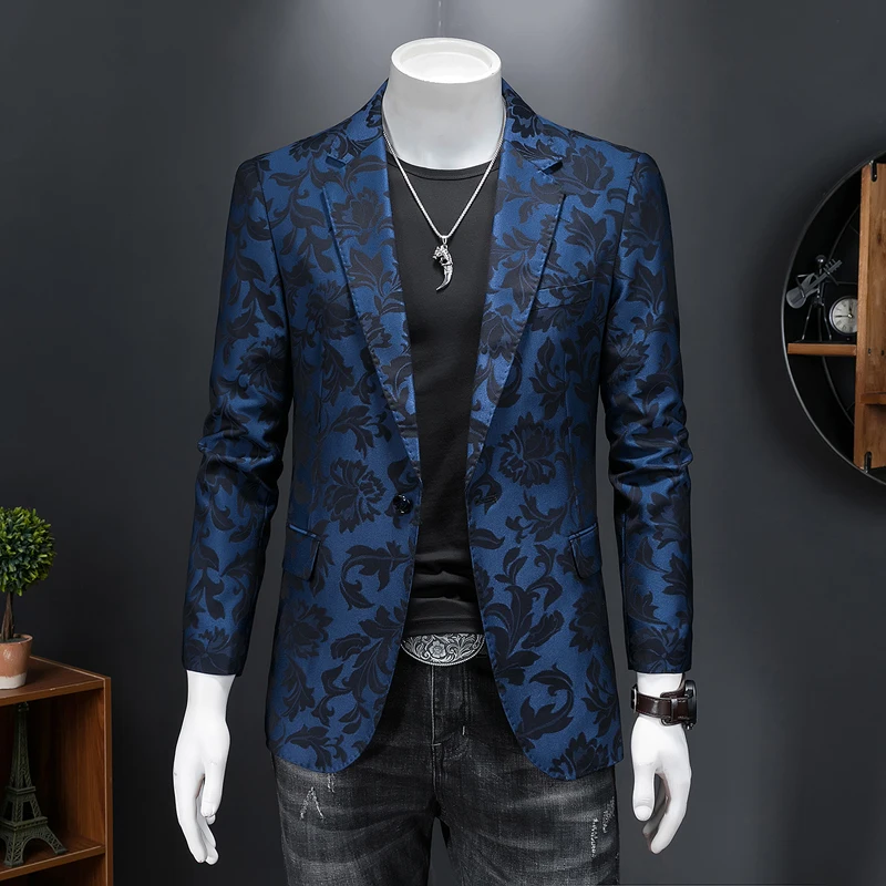 British Style Luxury Jacquard Blazers Men Clothing 2022 Business Slim Fit Casual Suit Coat Men Groom Wedding Suit Printed Blazer