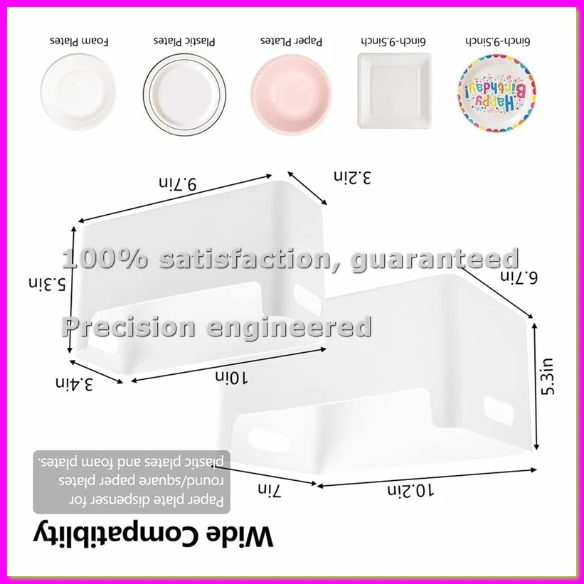 

Диспенсер для бумажных тарелок (2 шт.) для одноразовых тарелок 7-10 дюймов, компактный органайзер для хранения одноразовых тарелок в шкафу - AD23