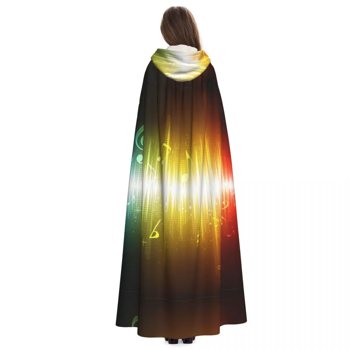 Note musicali luminose Mantello unisex per adulti con cappuccio Costume da strega lungo Cosplay Costumi cosplay di Natale per uomini adulti