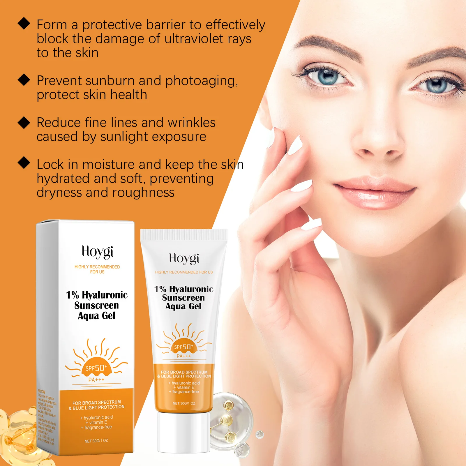 Hyaluronic Acid Sunscreen SPF50+ Anti Oxidant Lasting Moisturizing Sun Block Isolation Refreshing Waterproof Sunscreen Cream