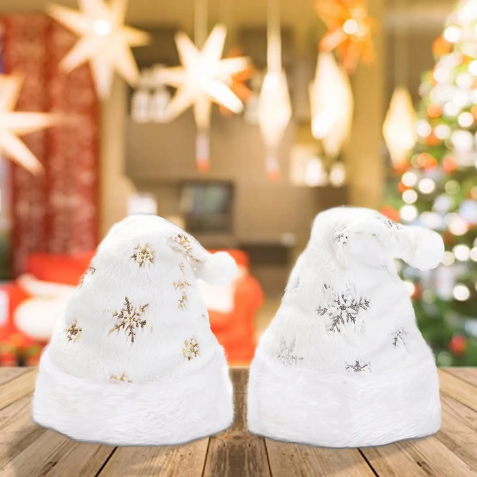 Weihnachtsmann-Mütze, Plüsch, bestickt, Schneeflocke, Weihnachtsmütze, weich, luxuriös, festlicher Partyhut für Erwachsene, Urlaub, Heimdekoration