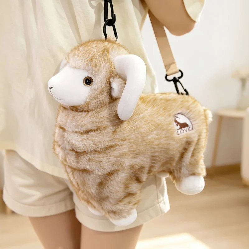 Woolly Sheep Plush Bag Charm Gray Light Brown Colors Soft Keychain With Strap For Handbag Purse Decoration Holiday Collection