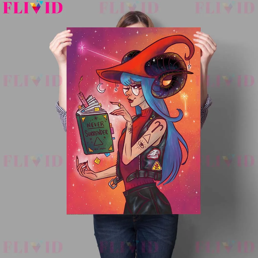 Constellation Witch Wall Art Canvas Painting Astrology,Moth,Magic Books And Potions Poster And Print Home Decoration Unframed