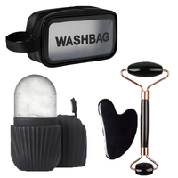 4-piece facial massage tool set, including roller massager, ice bead roller and scraping board, with a toiletry bag