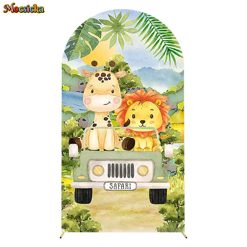 Safari Happy Birthday Wild One Double-Sided Fitted Top Covers Tropical Forest Decorative Background Baby Shower Backdrops Photo