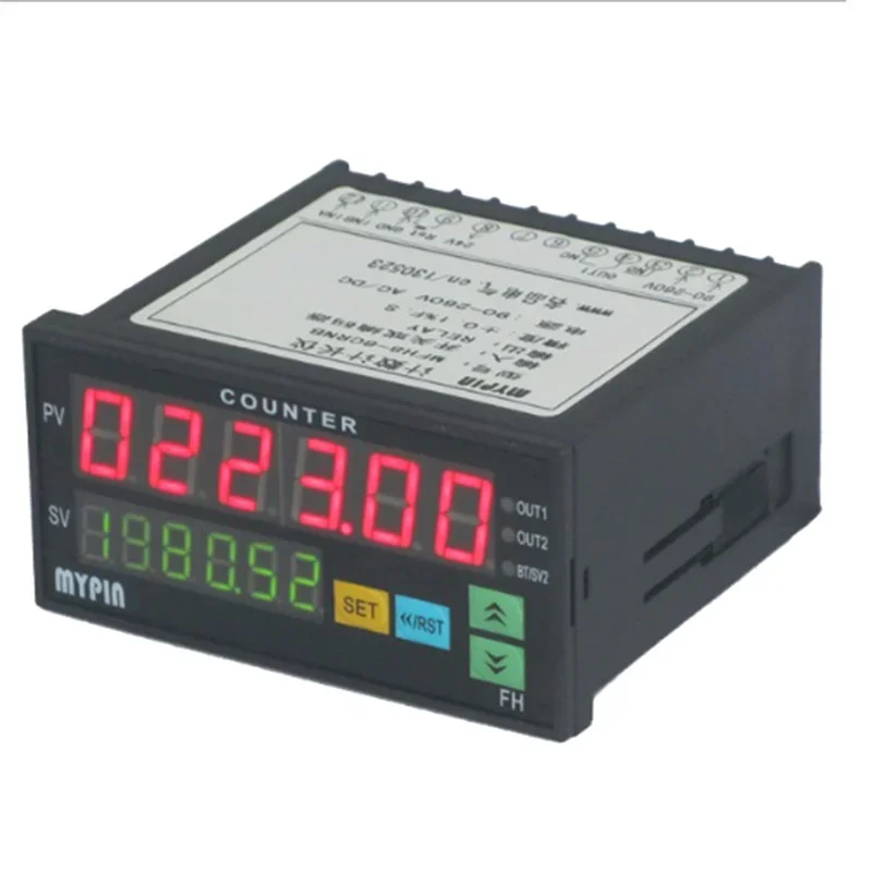 Dual display digital counter, 6-digit LED, AC/DC length meter, black UTTG Mypin FH8-6CRRB