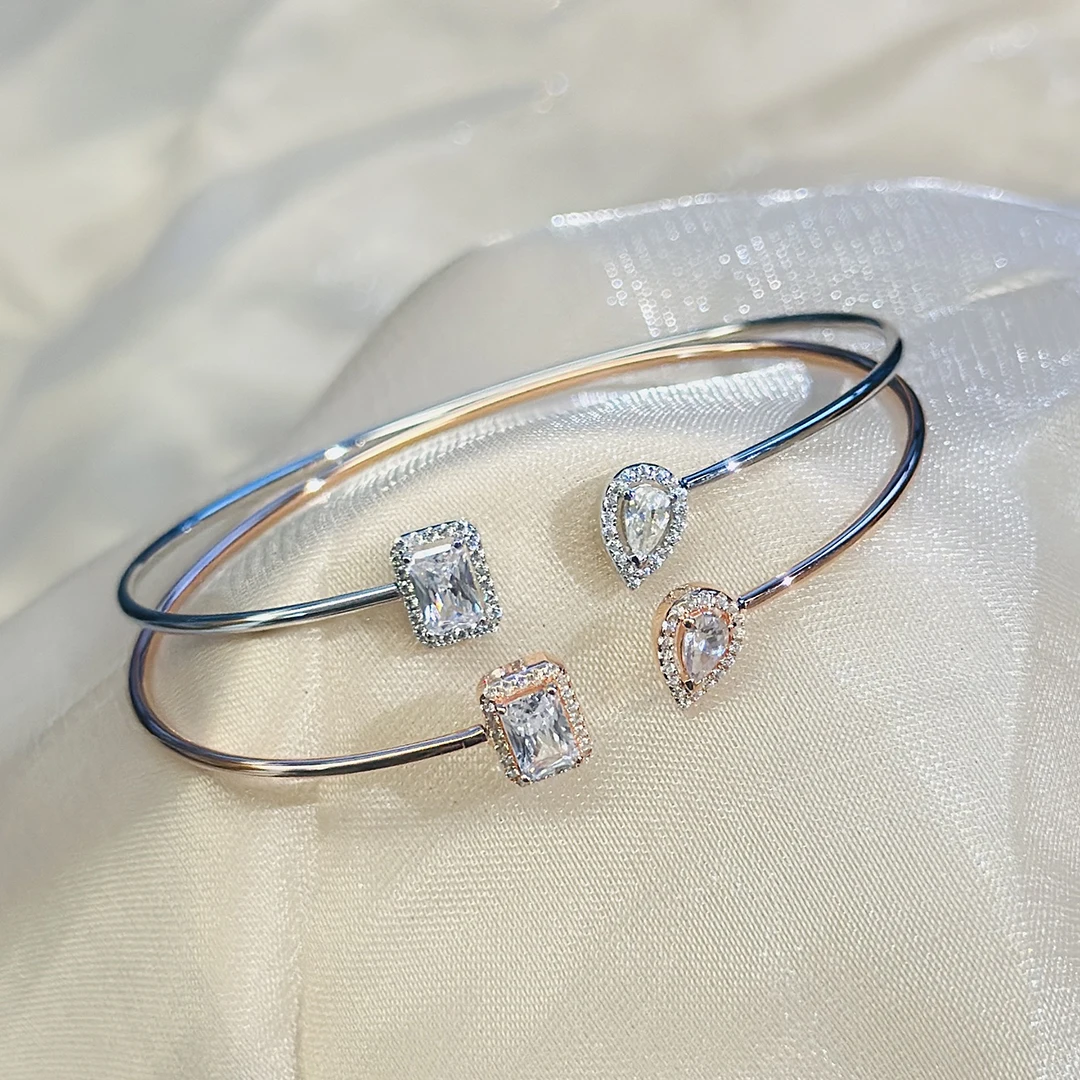 

925 Ssterling Silver Waterdrop Square Bracelet for Women, French Romantic Jewelry, Wedding Jewelry Accessories Holiday Gifts