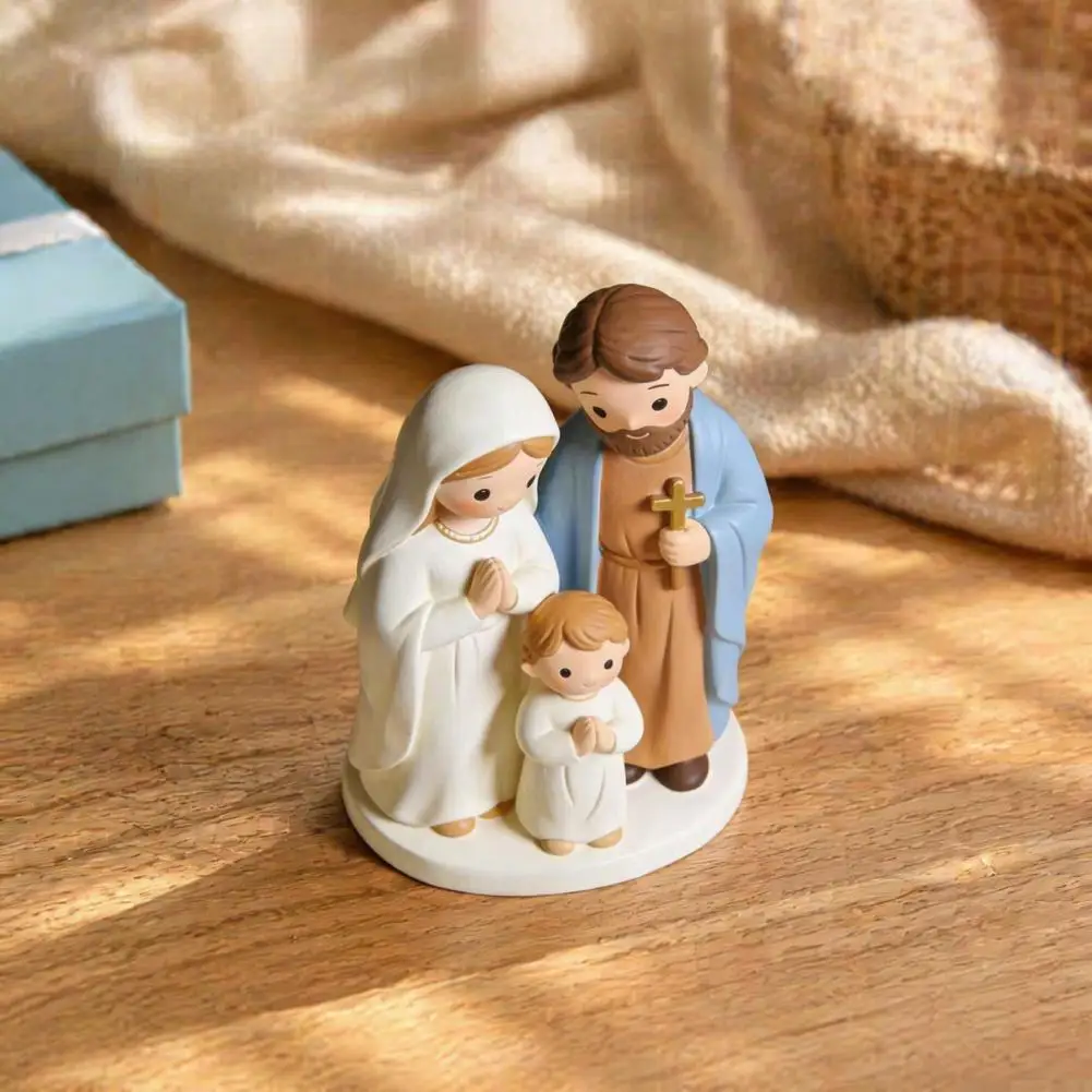 Home Decor Christmas Nativity Scene Figurine Set Cartoon Manger Baby Jesus Resin Craft Indoor Holiday Tabletop Decor Gift