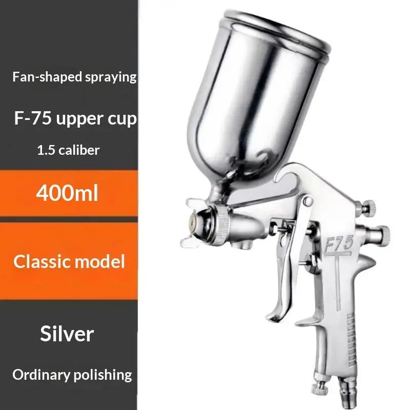 F-75 Spray Tool 1.5mm Nozzle With Cup Silver Handle Adjustable Color Spray Tool For Automotive Furniture Parts PaintingF-75 Spr
