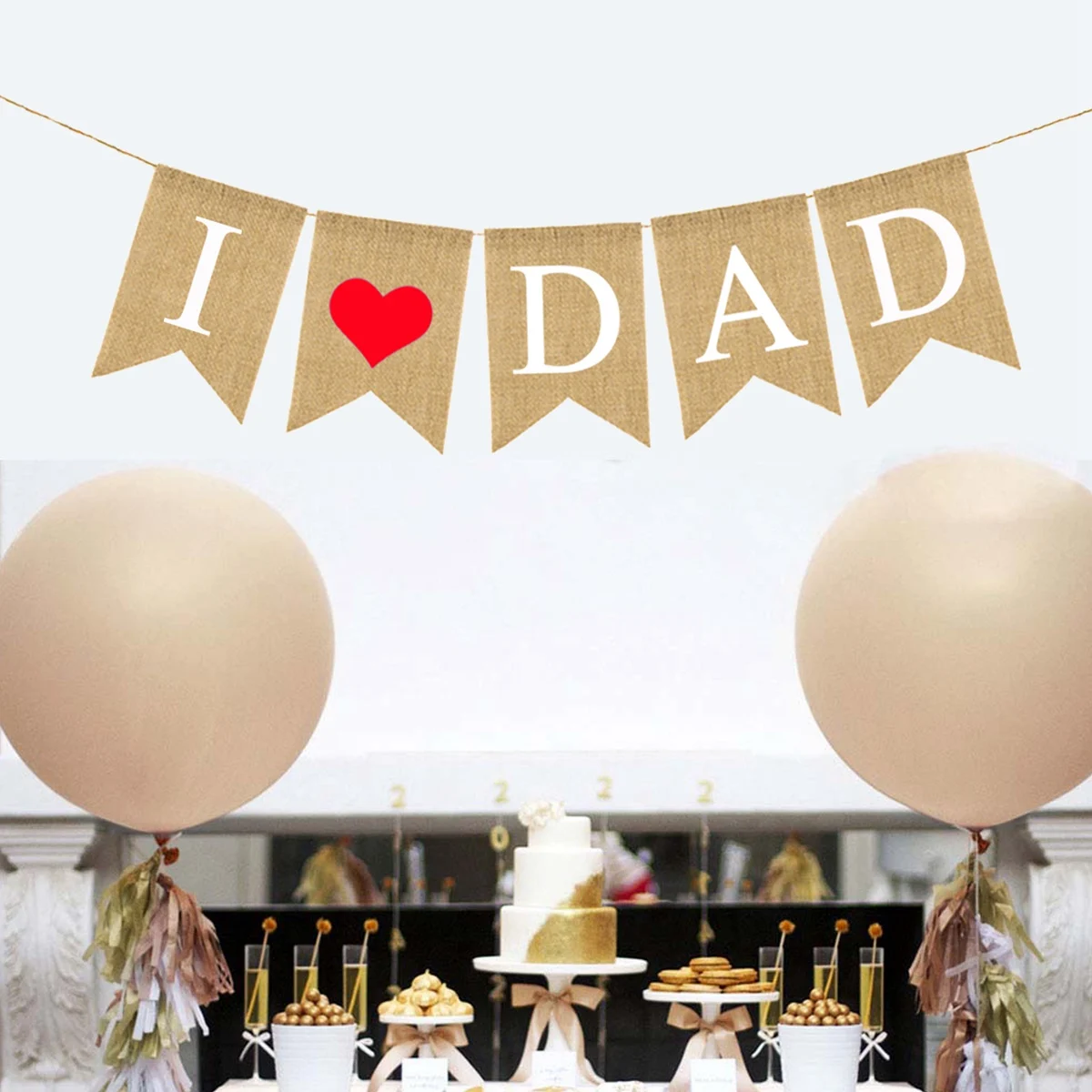 Vaderdagdecoratie Rood hartontwerp I DAD Letters Bunting Vaderdag Bunting Linnen Hangende feestmuur